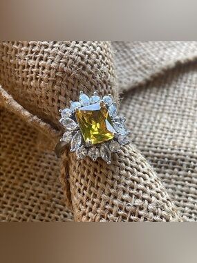 Wedding bridal anniversary 925 Silver Silver Ring Cubic Zircon CZ Yellow